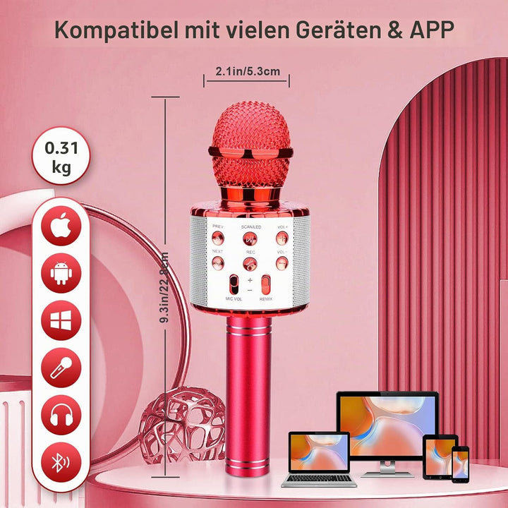 ShinePick Karaoke Mikrofon, Drahtloses Bluetooth Mikrofon Kinder, Tragbare 4 in 1 Sing Microphone fü