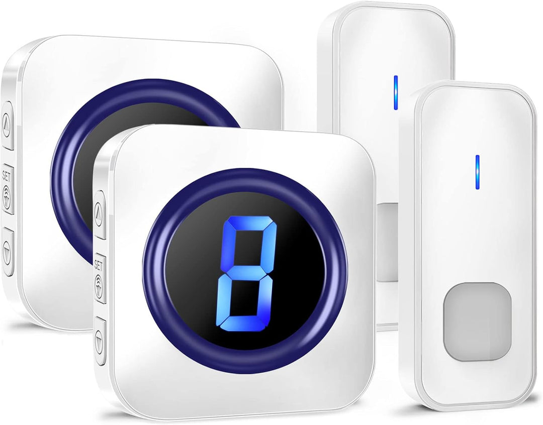 Funkklingel kabellose, IP55 Wasserdicht Türklingel Set, LED-Nummernanzeige, 5 Lautstärke Stufen, 55