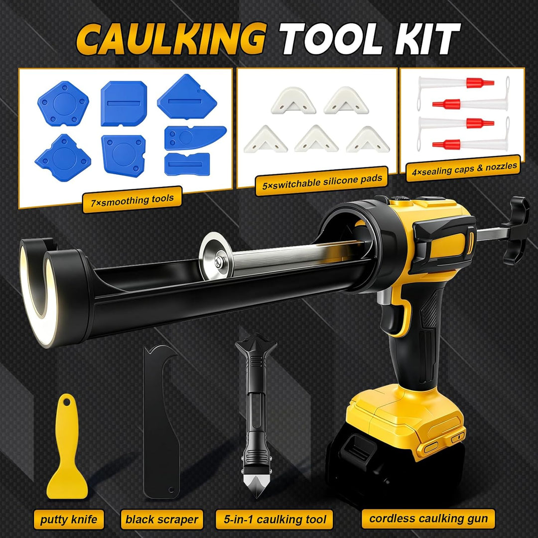 Akku Kartuschenpresse für DeWalt 20V, Anti-Tropf-Funktion & LED-Licht, 4-stufige Geschwindigkeitsreg