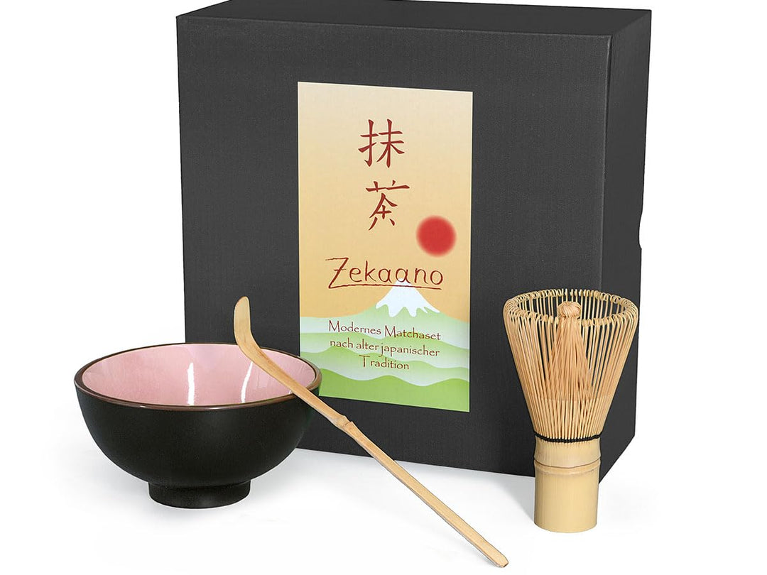 Matcha-Set 3-teilig rosa, bestehend aus Matcha-Schale, Matcha-Löffel und Matcha-Besen (Bambus) in Ge