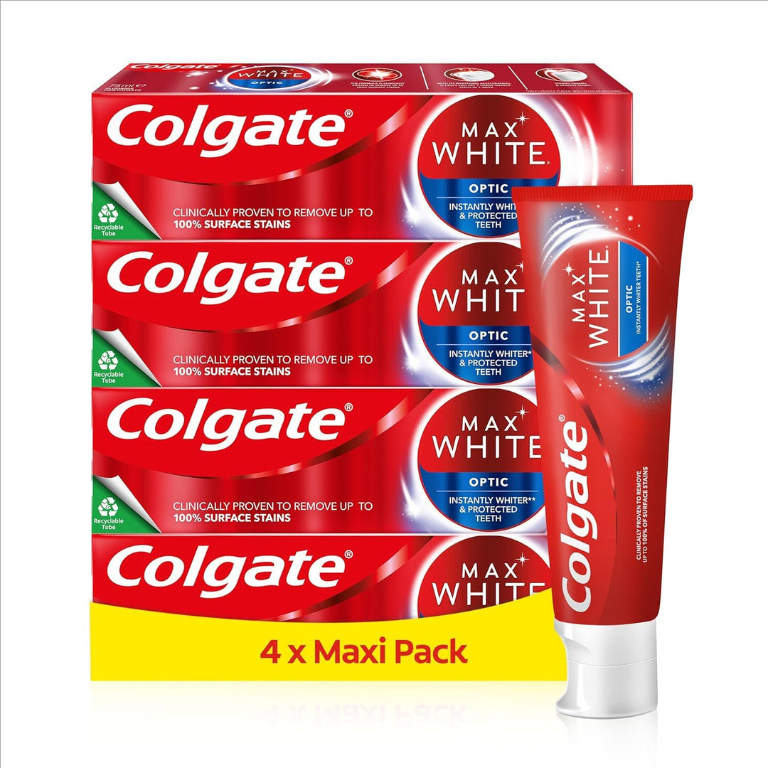 Colgate Max White Optic Zahncreme 4x75 ml | Colgate Zahnpasta entfernt bis zu 100% der Oberflächenve
