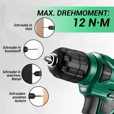 DEKO 126 Stück Elektrowerkzeug Combo Kits mit 8V Akku Bohrer, 10MM 3/8'' Keyless Chuck, Professionel