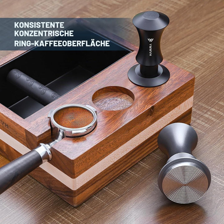 Kaffee Tamper mit Ripple Base 58mm, Edelstahl Espresso Tamper mit 20lbs/30lbs Ersatzfedern - Eloxier