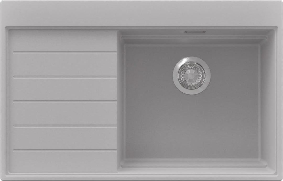 PRIMAGRAN Spülbecken Grau 78x50cm, Granitspüle 1 Becken + Ablauf-Set, Küchenspüle ab 50er Unterschra