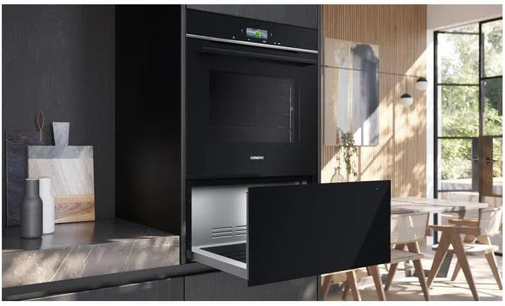 Siemens BI710D1B1 iQ700, Smarte Wärmeschublade, 60 x 29 cm, Schwarz, Niedrigtemperaturgaren, Teller