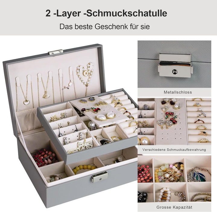 Tiklife Schmuckkästchen Schmuckschatulle Schmuckkasten Reise PU-Leder Schmuck Aufbewahrungsbox für R
