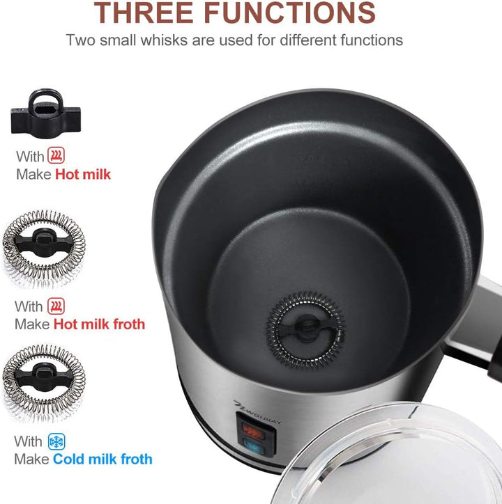 NWOUIIAY Milchaufschäumer Elektrisch 500W Edelstah Automatischer Milchschäumer 240ml Für heissen und