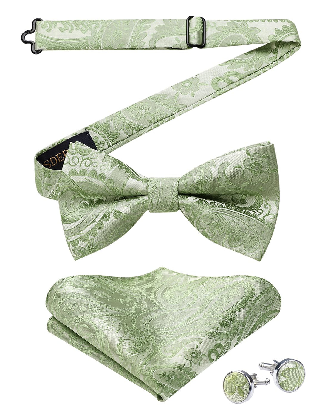 HISDERN Herren Paisley Fliege und Einstecktuch mit Manschettenknöpfe Set,Schleife mit Haken - Bereit