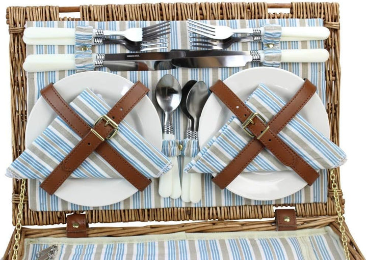 HappyPicnic Wicker Picknickkorb für 4 Personen, Willow Storage Hamper Service Geschenkset für Campin