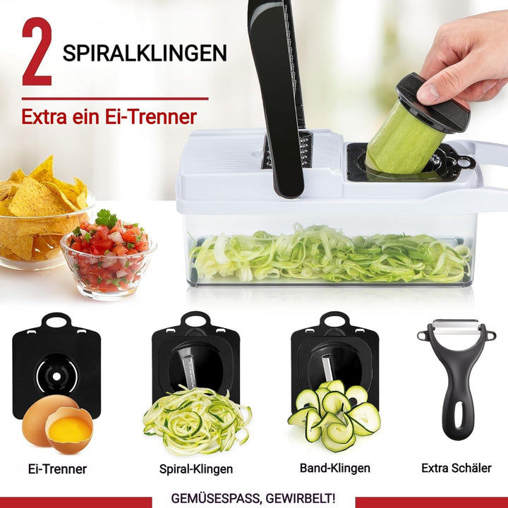 25-in-1 Multifunktionaler Gemüseschneider, 13 Lebensmittelqualitäts-Edelstahlklingen, Schneider-Würf
