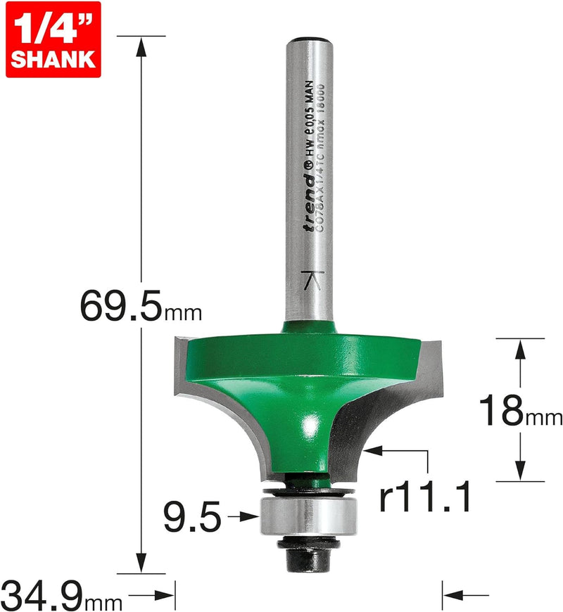 Trend C078AX1/4TC Craft Pro Frässtift, Schaftführung, Abrundfräser, C078AX1/4TC, Durchmesser 31,7 mm