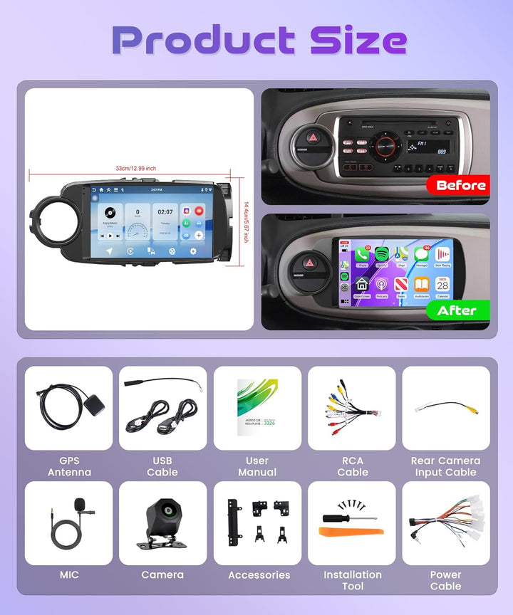 Rimoody 4G+128G Android Autoradio für Toyota Yaris Grmn 2012-2017 9 Zoll In-Cell HD Touchscreen mit