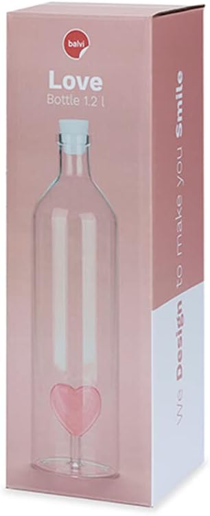 balvi Flasche Love 1,2L Wasserflasche Innen ist eine Figur befestigt Silikonzapfen Borosilikatglas 3