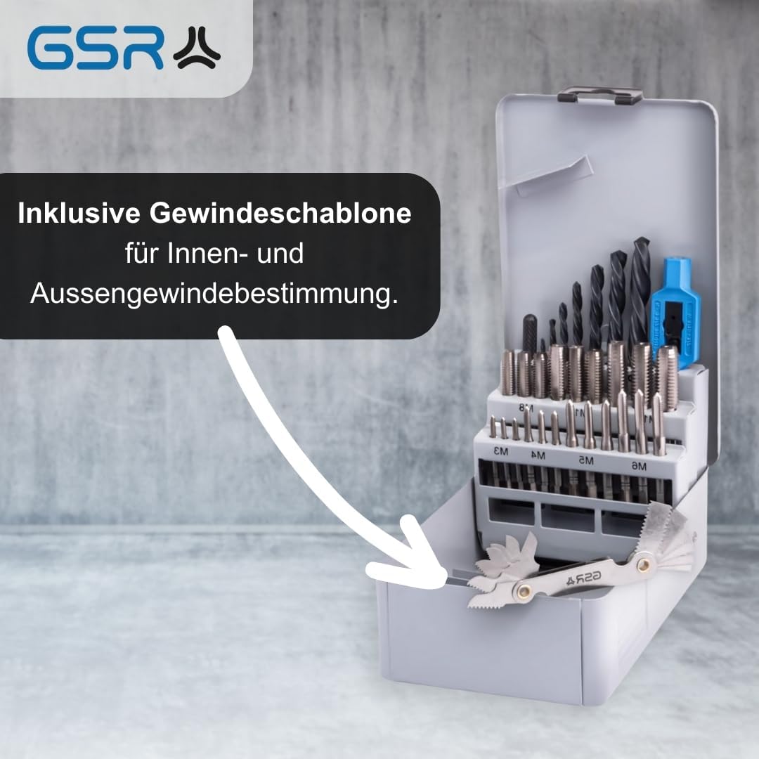 GSR Profi Handgewindebohrer M3-M12 & Kernlochbohrer Satz, Gewindeschneider Set 30-teilig, HSS Bohrer