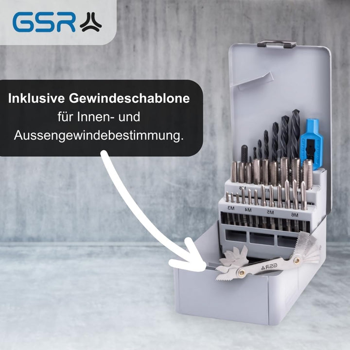 GSR Profi Handgewindebohrer M3-M12 & Kernlochbohrer Satz, Gewindeschneider Set 30-teilig, HSS Bohrer