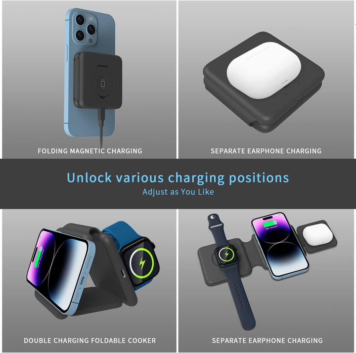 3 in 1 Faltbar Kabelloses Ladegerät,Foldable Wireless Charger iPhone Magnetic Charging Pad for iPhon