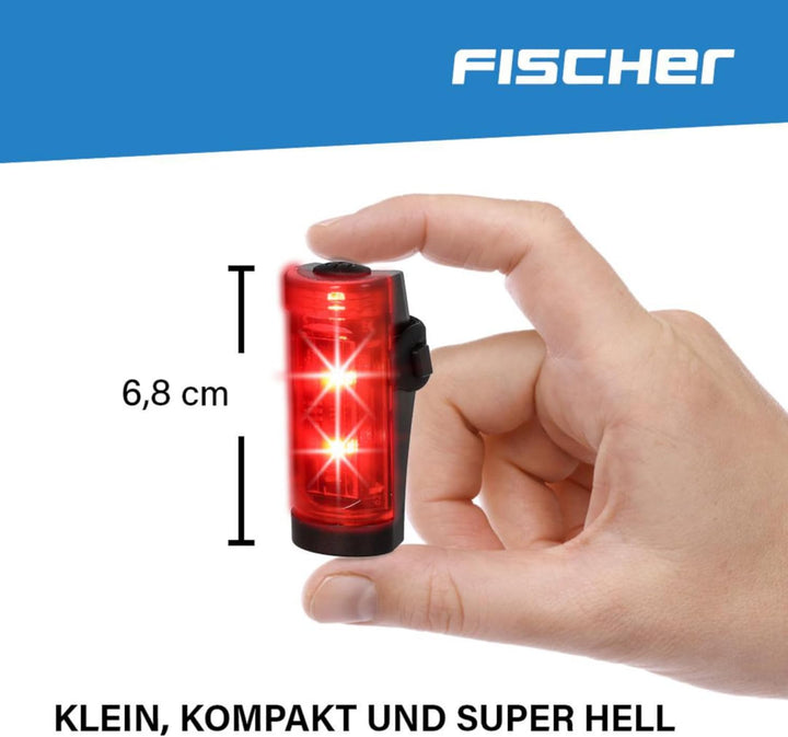 Fischer Fahrrad LED-Akku Beleuchtungs-Set small-Box, spritzwassergeschützt, wiederaufladbar 45 Lux,