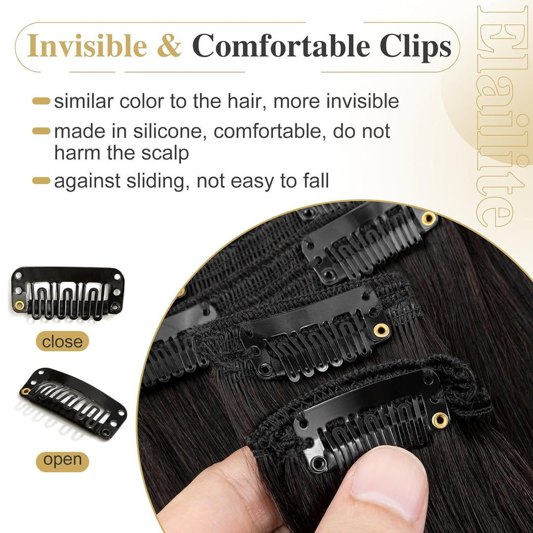 Elailite Clip in Extensions Echthaar Doppelt Tressen 8 Teilig 18 Clips für Mädchen Haarverlängerung
