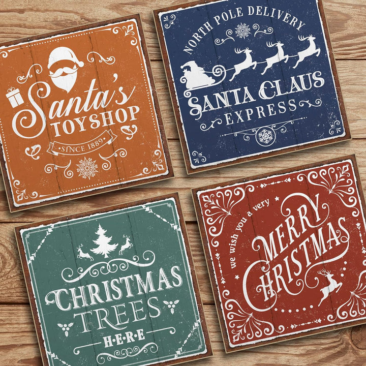 ARTFAVES® Schilder Set - Vintage Weihnachten Bunt | Weihnachtsdeko Shabby Chic Vintage Holzbilder Co