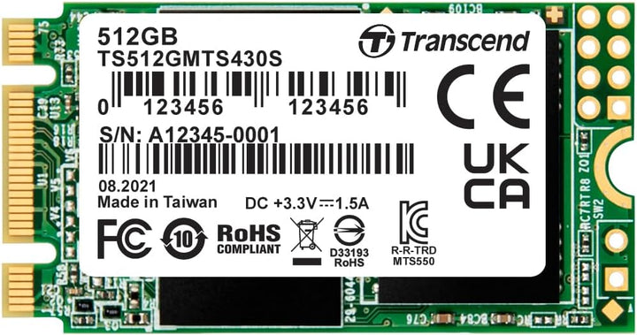 TRANSCEND 430S M.2 512 GB Serial ATA III 3D NAND, 2242 , 42 mm, Wireless 512GB 512G, 512GB 512G