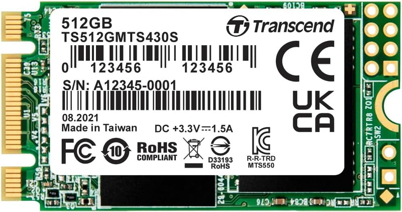 TRANSCEND 430S M.2 512 GB Serial ATA III 3D NAND, 2242 , 42 mm, Wireless 512GB 512G, 512GB 512G