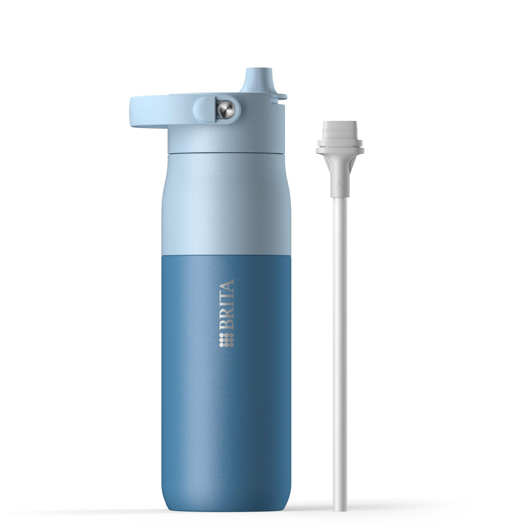 BRITA LARQ Essential Trinkflasche mit Strohhalm (680ml) blau - Edelstahl Wasser-Flasche, doppelwandi