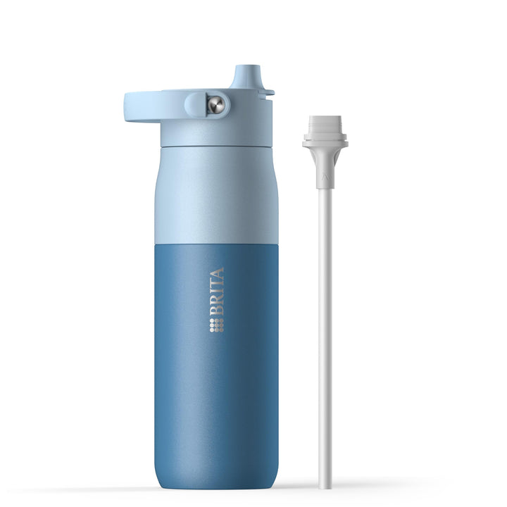 BRITA LARQ Essential Trinkflasche mit Strohhalm (680ml) blau - Edelstahl Wasser-Flasche, doppelwandi