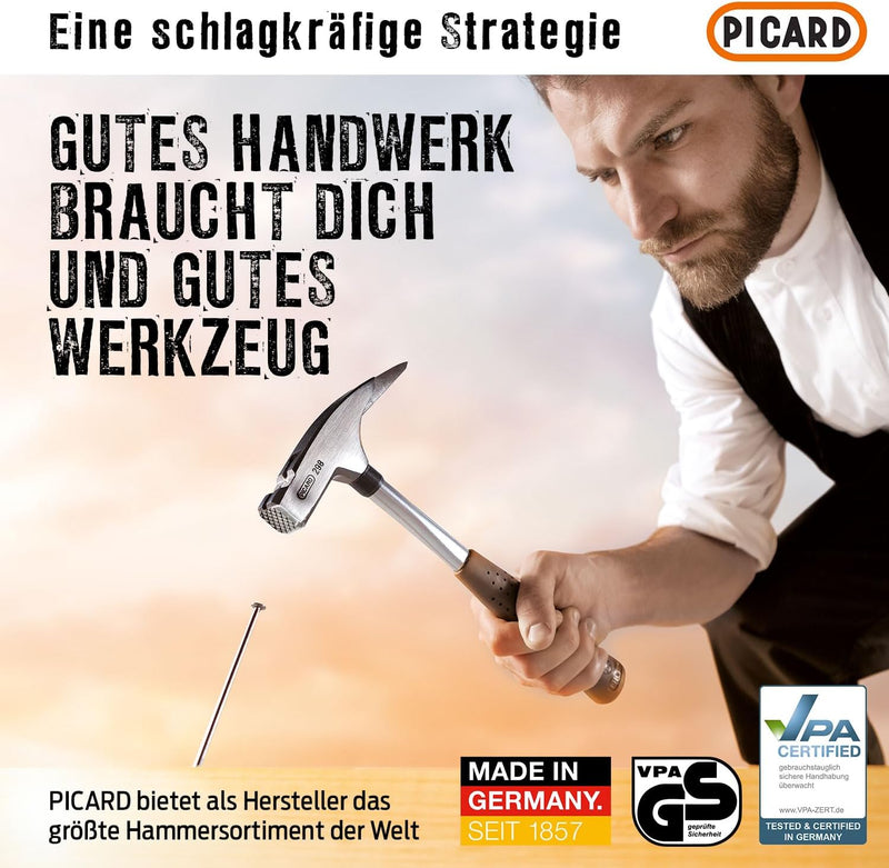 PICARD Latthammer 298 - mit magnetischem Nagelhalter + gerauhter Bahn - 600g | traditioneller Griff