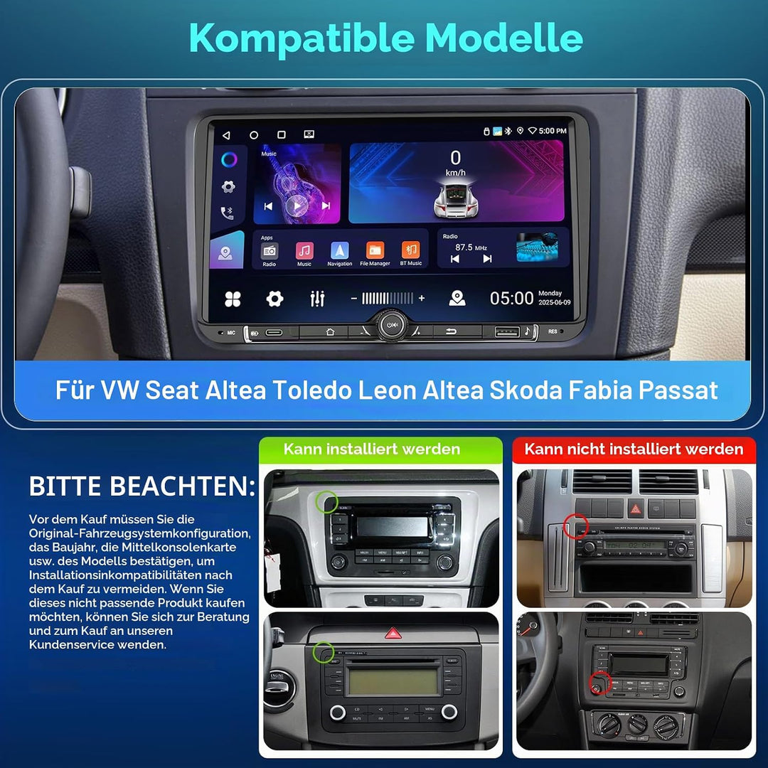 Hodozzy 4G+64G Android Autoradio für VW Seat Altea Toledo Leon Skoda Fabia Passat mit Wireless Carpl