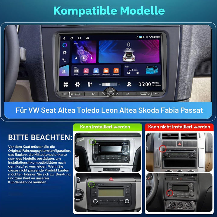 Hodozzy 4G+64G Android Autoradio für VW Seat Altea Toledo Leon Skoda Fabia Passat mit Wireless Carpl