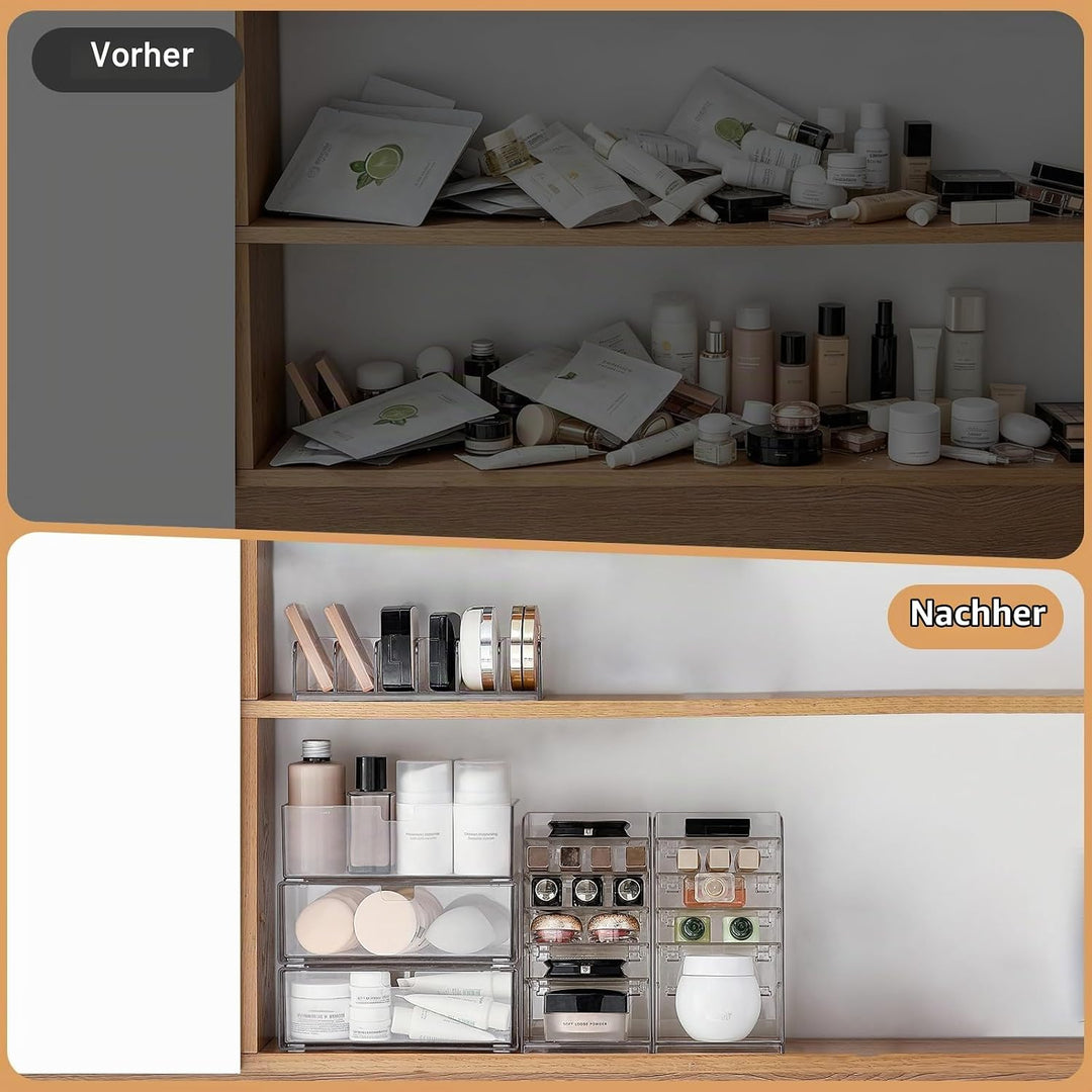 4-Set Schminktisch Organizer mit Schublade, Spiegelschrank Organizer 4er-Set, 4er-Set