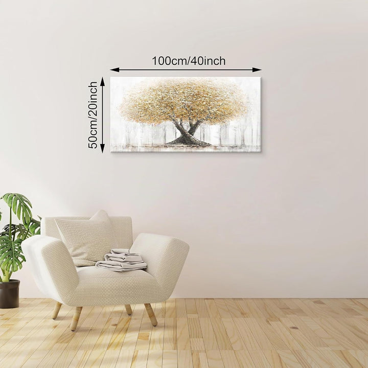 FajerminArt Grosses Leinwandbilder Bilder Mit Rahmen Abstrakt Beige Gelb Bäume bild auf leinwand Wan