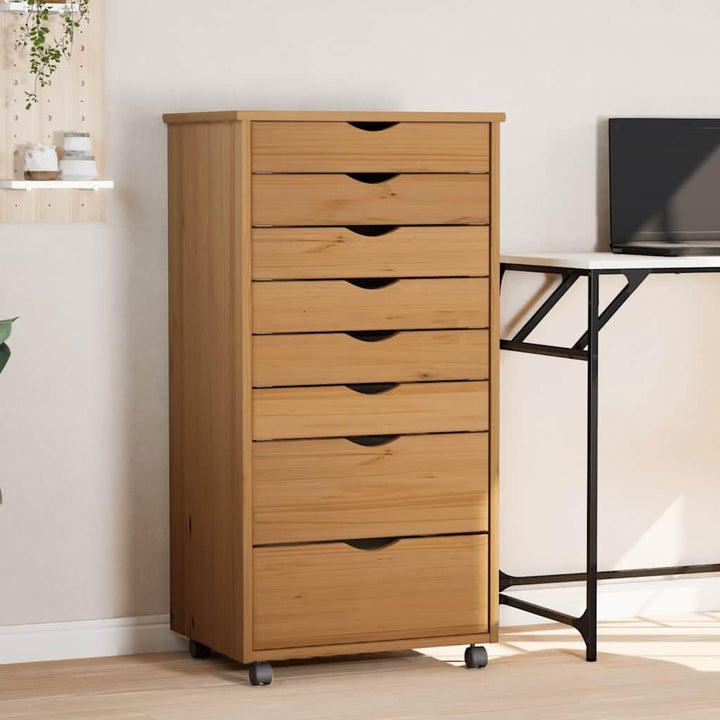 Rollschrank mit Schubladen Moss Honigbraun Massivholz Kiefer Rollcontainer mit 8 Schubladen, Mobiler