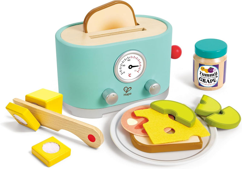 Hape Pop-up-Toaster-Set Kling, Timer & Zubehör, realistisches Spielen, ab 24 Monaten, fantasievoller