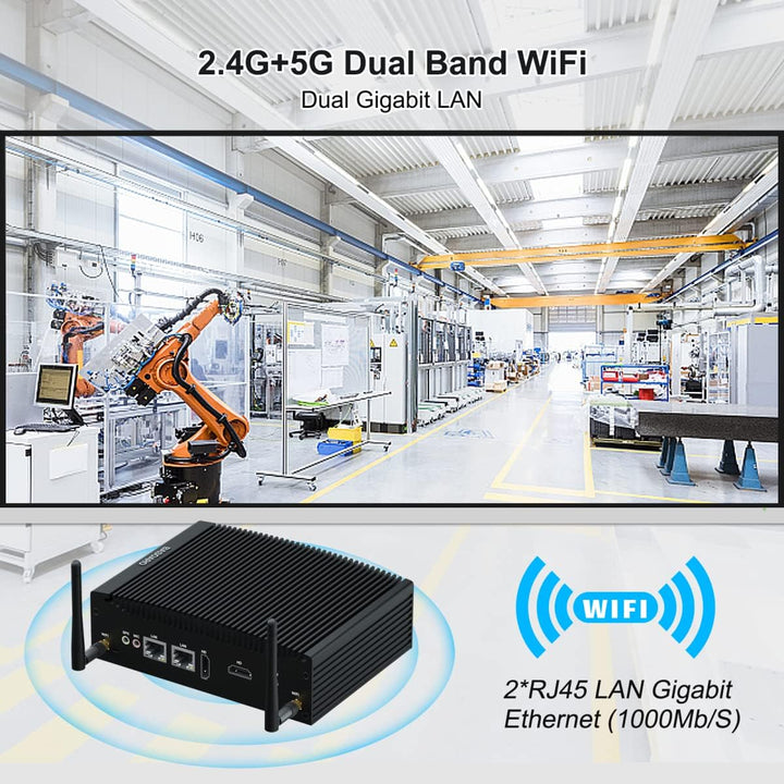 BASOARO Lüfterloser Industrie Mini PC i5, Mini Computer Win 11 Pro, 16G RAM 256G SSD Core i5 8260U I