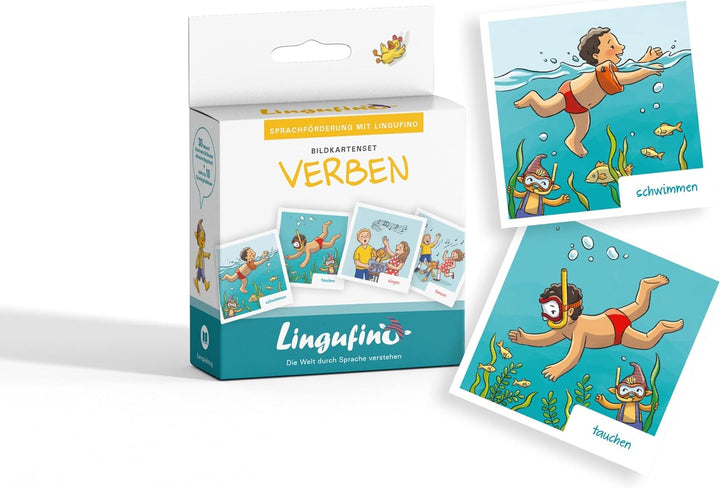 DIALOG TOYS Bildkarten zur Sprachförderung mit Lingufino - Bildkarten Set Bundle Reime, Verben, Einz