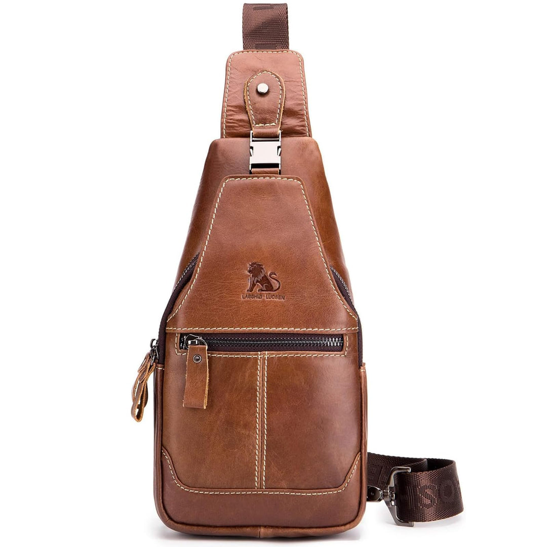 Herren-Brusttasche Umhängetasche aus Echtem Leder Sport und Freizeit im Freien Multifunktionale Vint