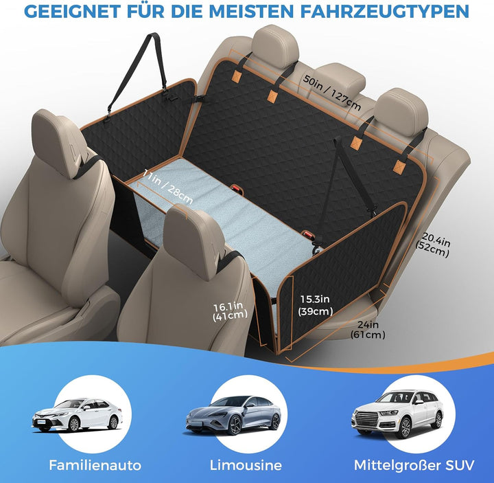 Hundedecke Auto-Rücksitz mit Grauer Weicher Zusatzdecke, Wasserdicht, Kratzfest Hund Auto-Rücksitz m