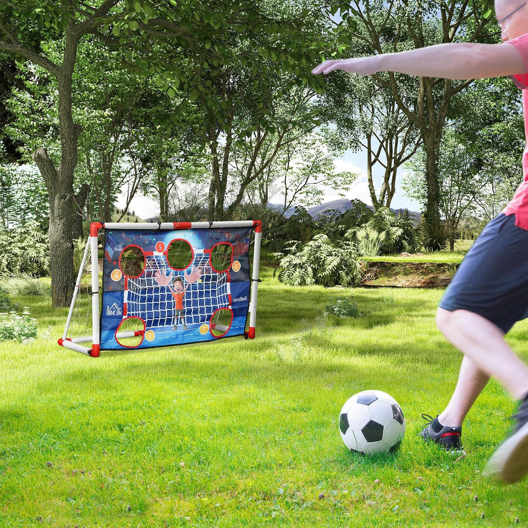 HOMCOM Handballkäfig Kind Outdoor, Tor 5 Zielzonen, aufblasbarer Handball, Pumpe, U-förmige Bodenher