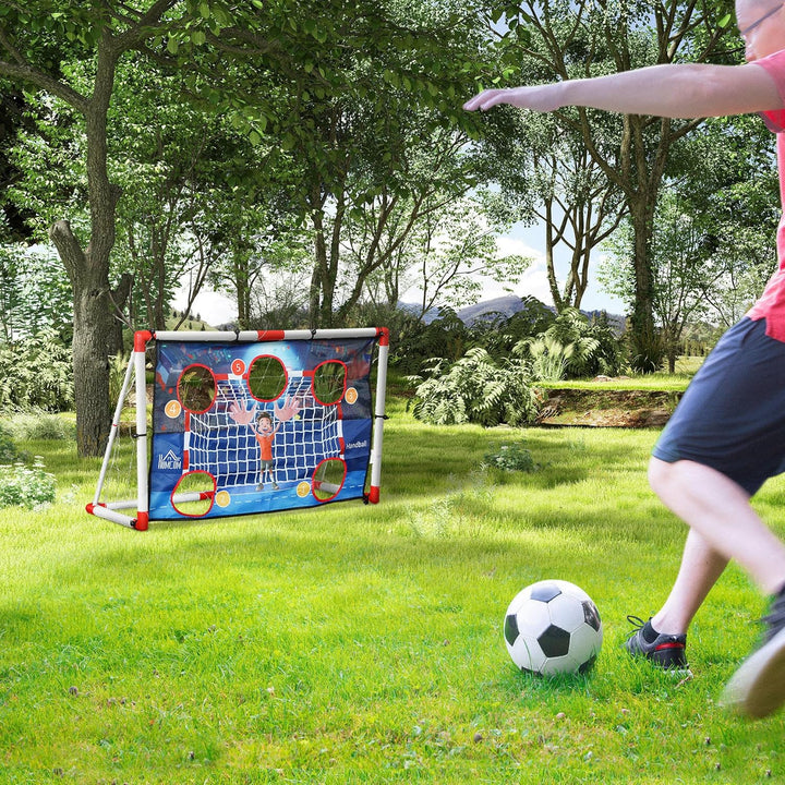 HOMCOM Handballkäfig Kind Outdoor, Tor 5 Zielzonen, aufblasbarer Handball, Pumpe, U-förmige Bodenher