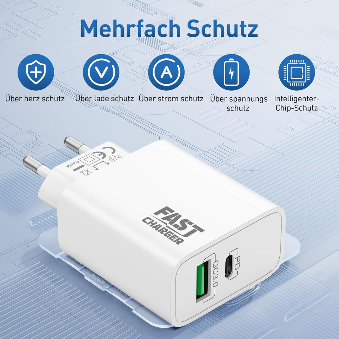 40W USB C Ladegerät + 3M Lang Ladekabel für iPhone 17/Pro Max Air/16/16e/15 Plus, iPad 11/10/A16, Ga