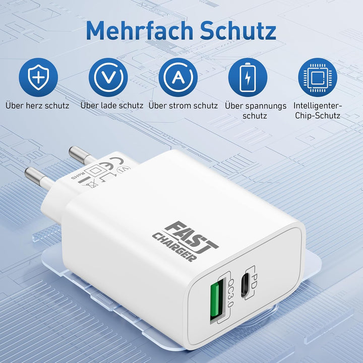 40W 2-Port USB C Ladegerät Ladekabel für iPhone 17/Pro Max Air, iPhone 16/16e/15 Plus, iPad Pro/Air,
