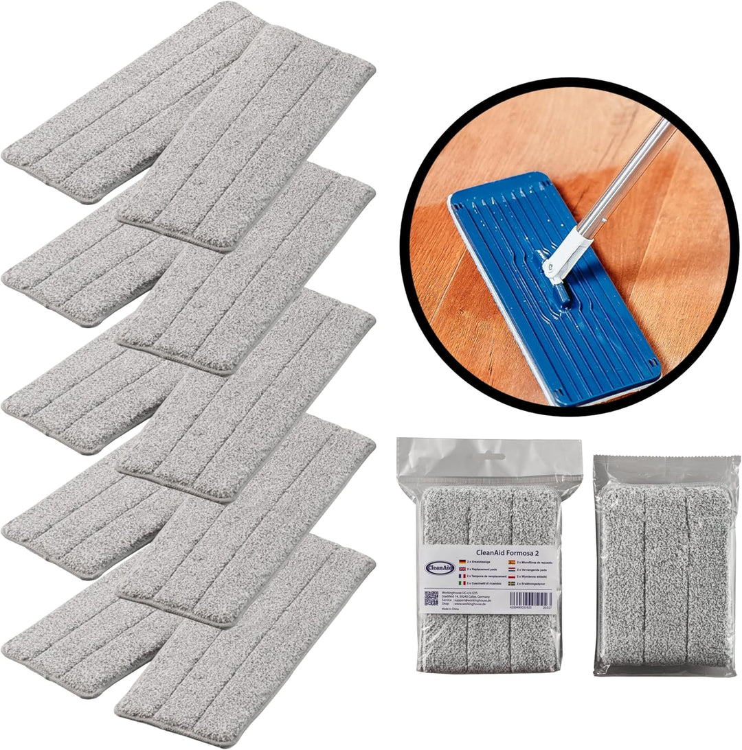 CleanAid Formosa 2 Bodenwischer 10 Ersatzbezüge - Wischmopp Set mit Eimer, Flachwischer, Extra Lange