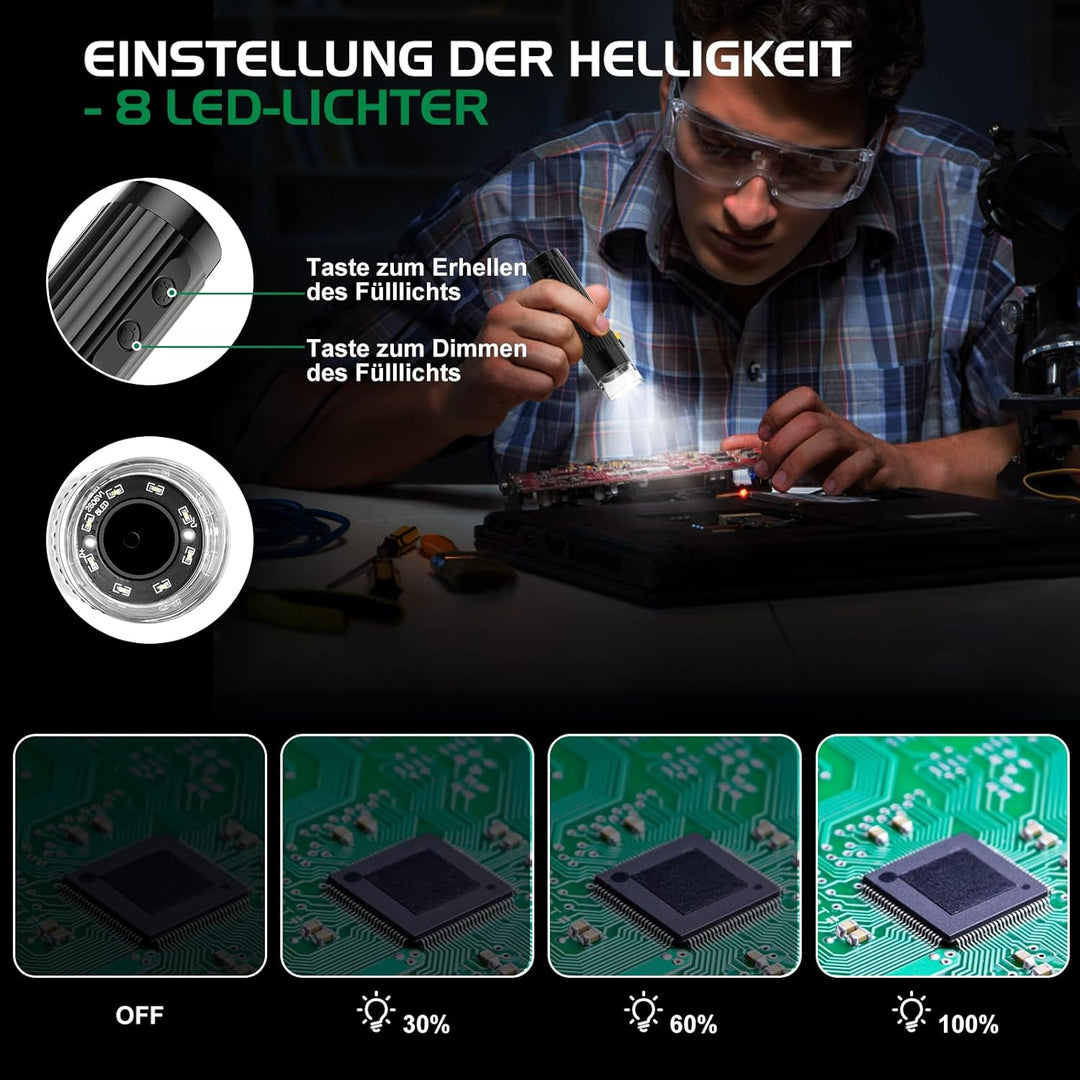 WADEO WiFi Digitalmikroskop, 1080P HD 50-1000X USB-Mikroskop, Mini-Mikroskop Handmikroskop mit 2 MEG