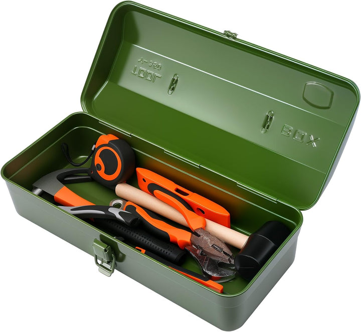 Werkzeugkoffer leer Gross Werkzeugbox 37×16×12cm Robust Langlebig Metall Werkzeugkasten mit Tragegri