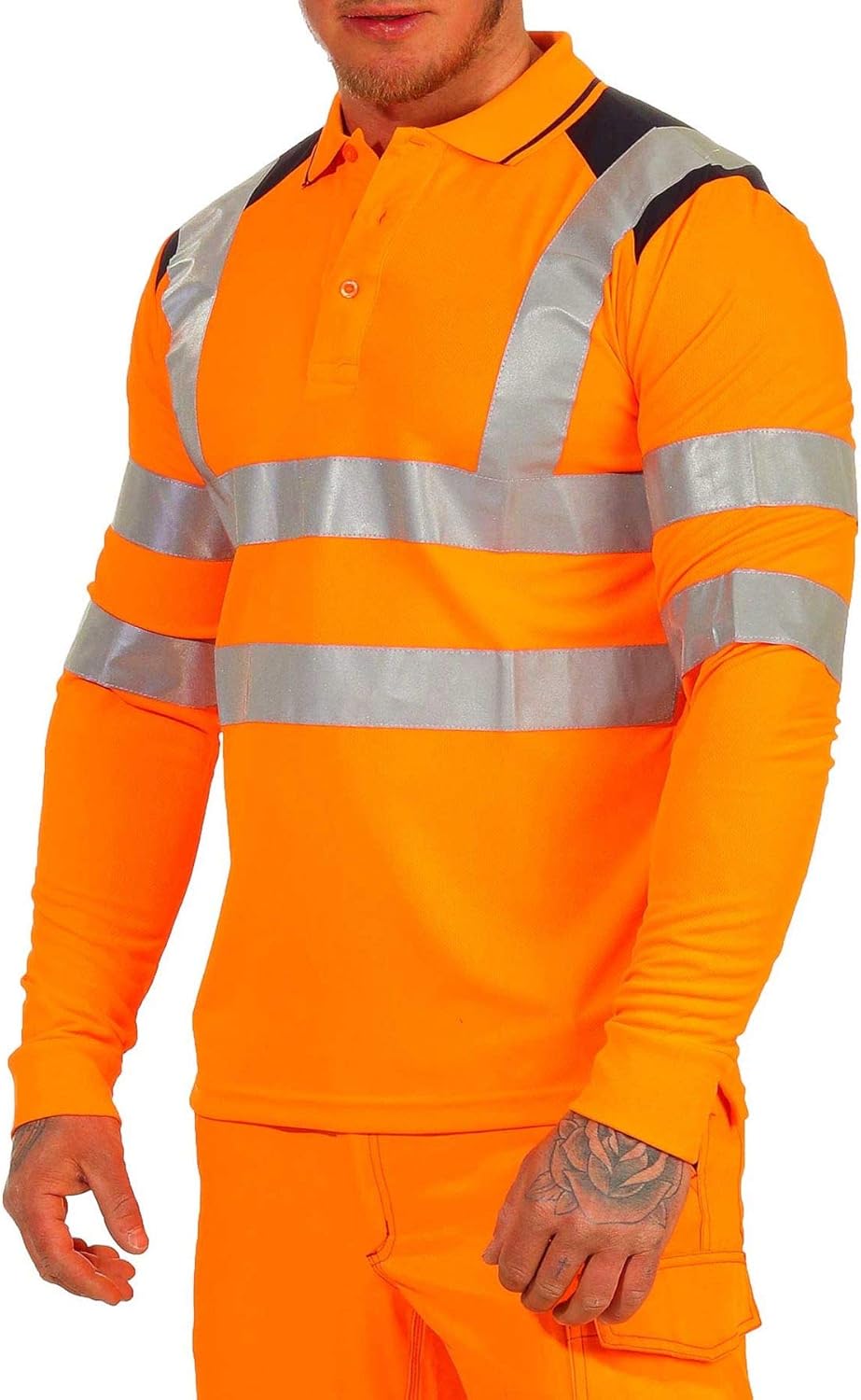 Herren Warnschutz Langarmshirt Poloshirt, Hohe Sichtbarkeit Reflexstreifen EN ISO 20471 Klasse 2 XL