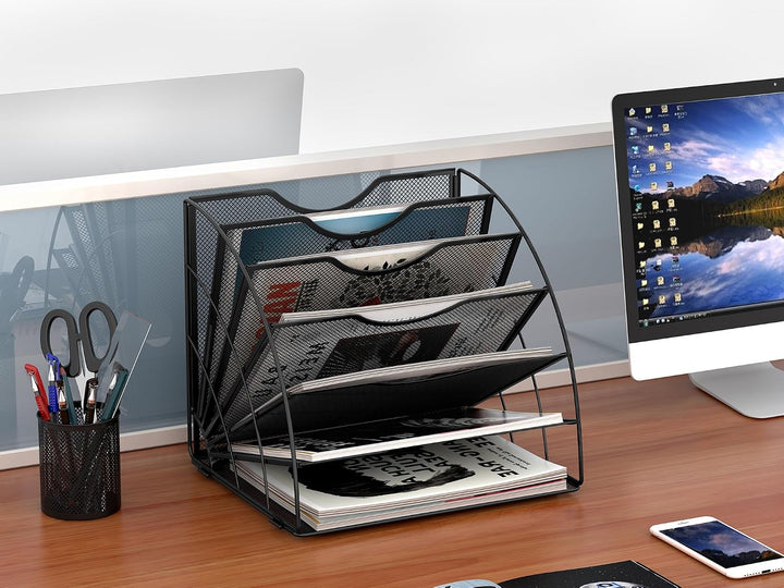EasyPAG 6 Fächer Fächerförmig A4 Metall Büro Schreibtisch Organizer Dokumentenhalter Aktenablage Zei