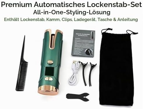 Lockenstab Automatisch, Kabelloser Akku-betrieben für Outdoor Reisen und Unterwegs, Schnell Aufheize