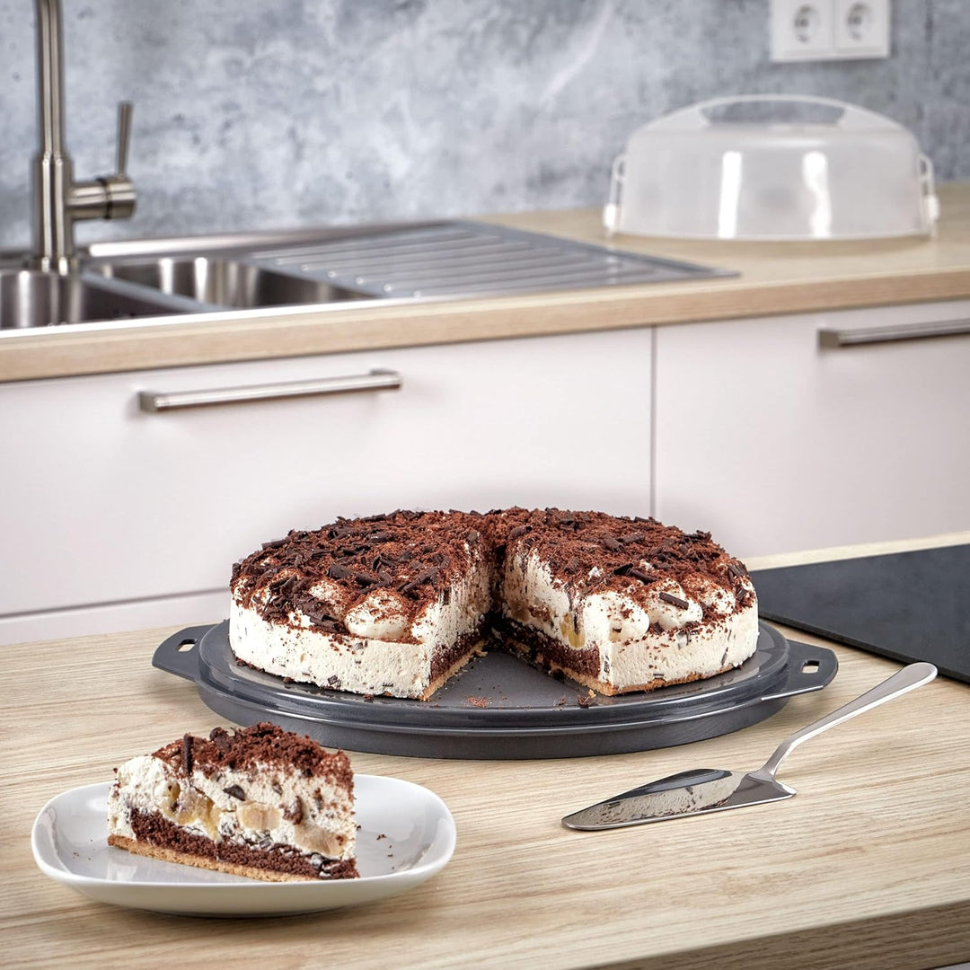Grizzly runde Kuchen-Transportbox mit Klick-Verschluss, Tortenhaube mit Stückeinteilungshilfe, Torte