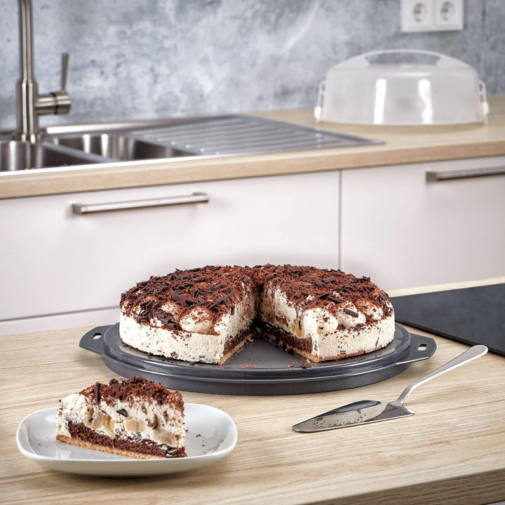 Grizzly runde Kuchen-Transportbox mit Klick-Verschluss, Tortenhaube mit Stückeinteilungshilfe, Torte